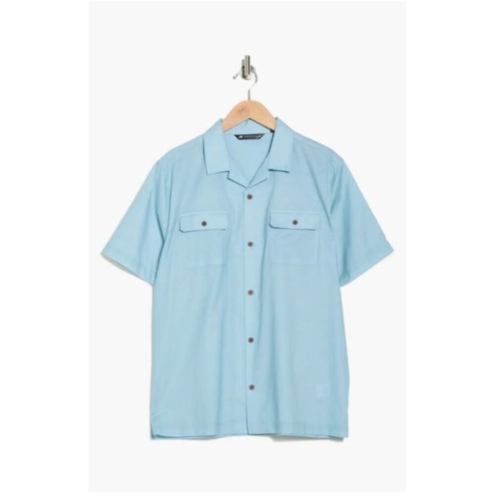 TravisMathew Mens Shirt XL Windy Bay Short Sleeve Button Up Shirt Dusty Blue - Picture 5 of 5